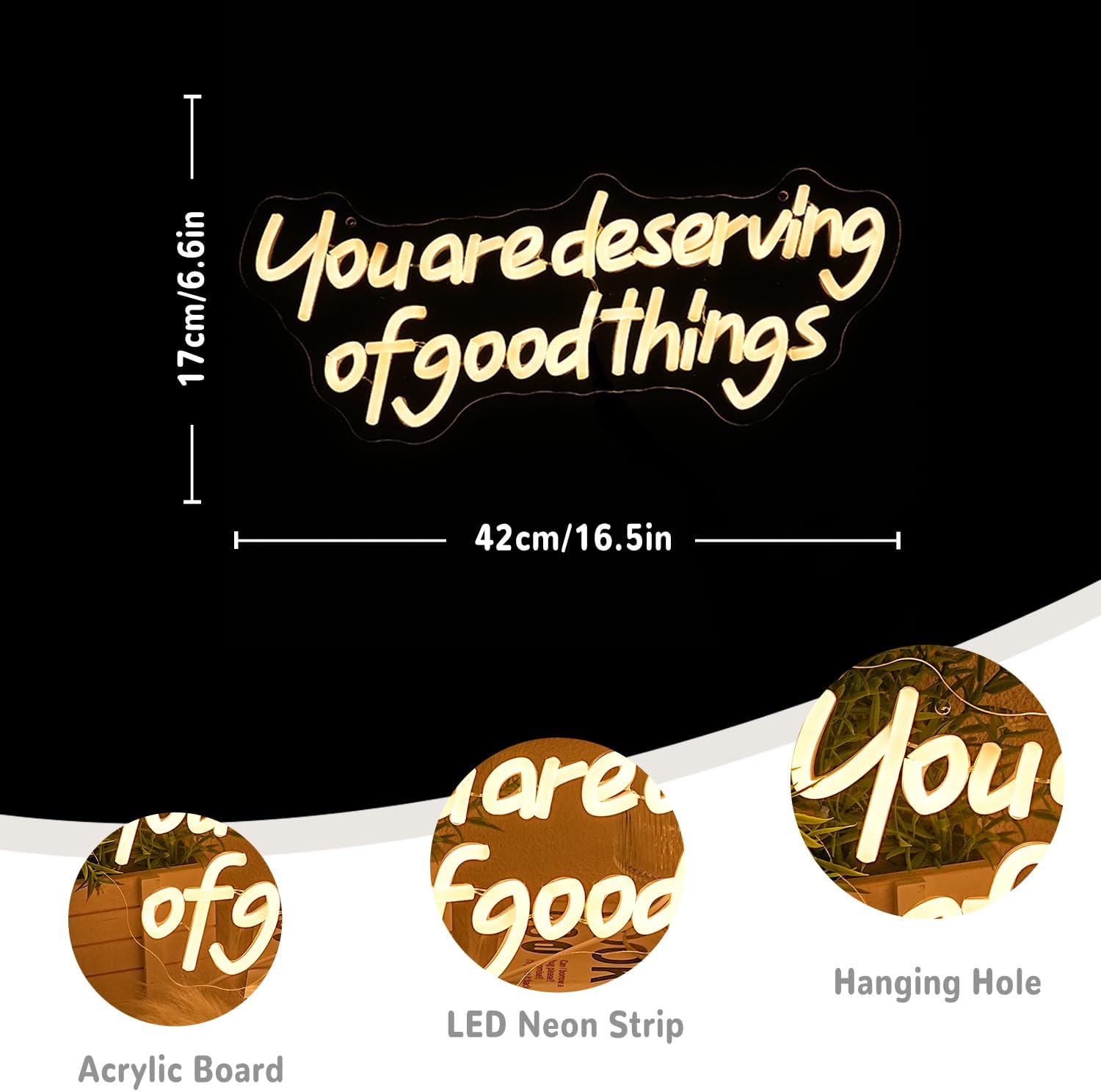 You Are Good Deserving Of Good Things Neon Sign for Wall Decor Letter Neon Light Classroom Led Neon Signs Warm White Led Neon Lights for Office Classroom Dormitory Decoration