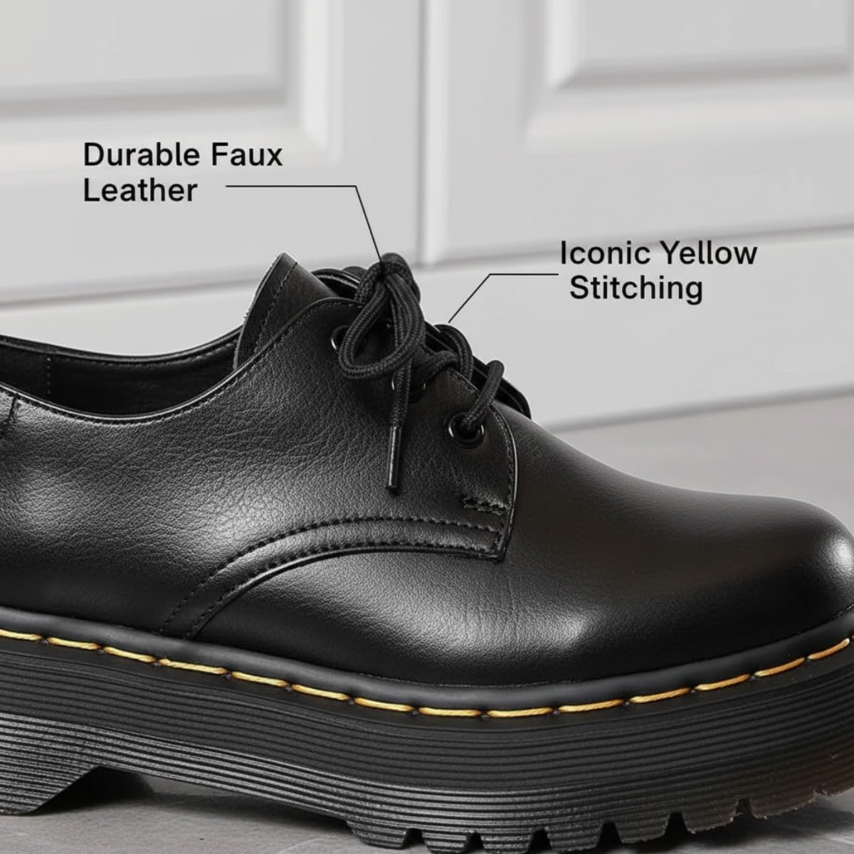 Women's Chunky Platform Faux Leather Oxford Shoes, Round Toe Lace-Up Thick Sole Derby for Height Increasing All-Season Comfort
