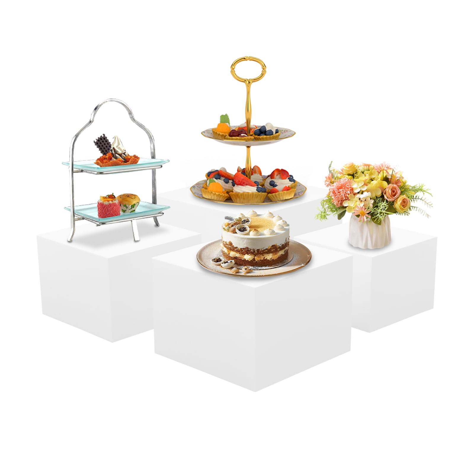 Juego de 4 soportes para tartas de acrílico blanco, cuadrados, en 4 tamaños (8, 9, 10, 12 pulgadas), soporte apilable para cupcakes, para bodas, cumpleaños, fiestas, panaderías, etc
