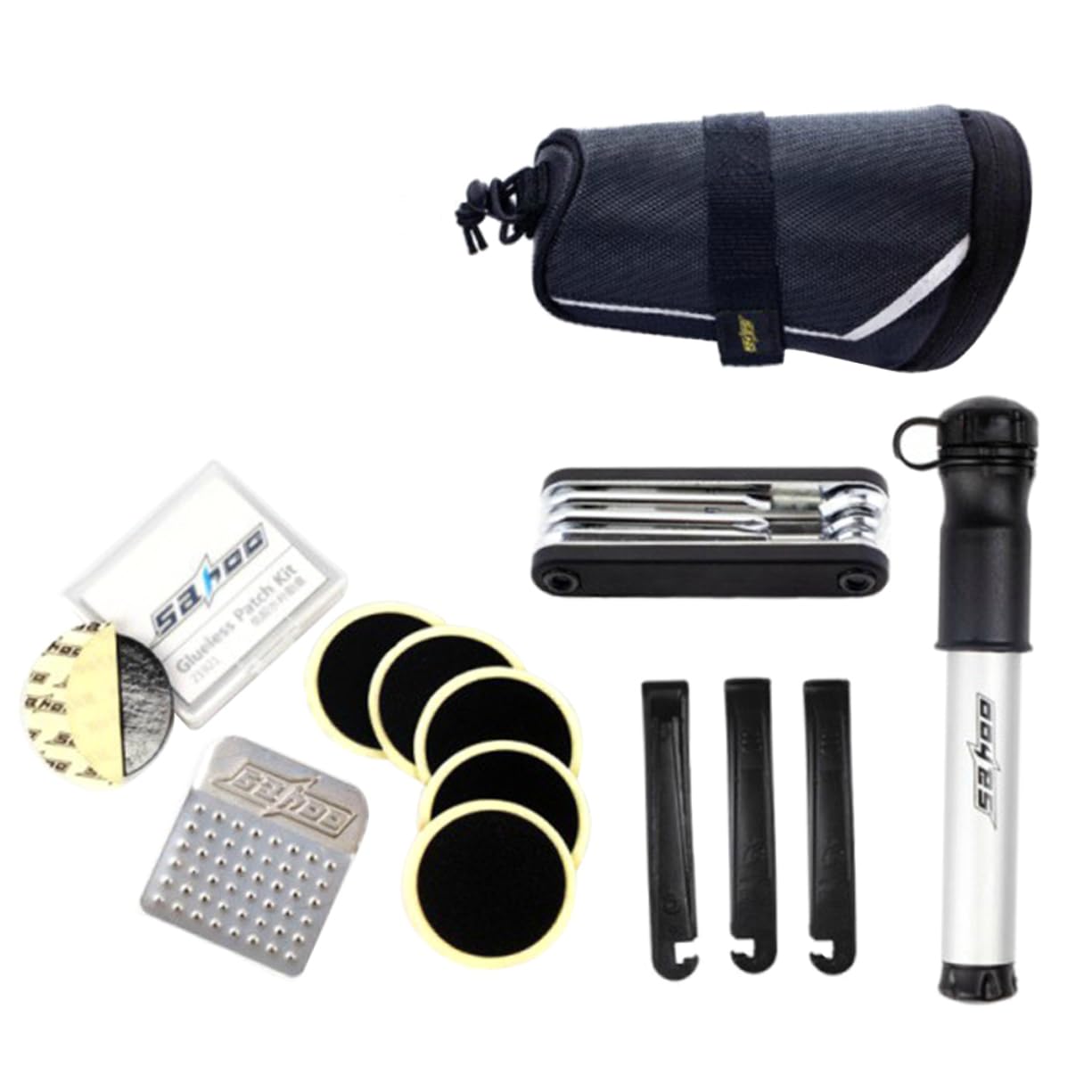 Balacoo Bike Repair Tool Kit with Saddle Bag Compact Maintenance Tools for Includes Tire Inflator Patch Crowbar Chain Splitter for Outdoor and Home Use