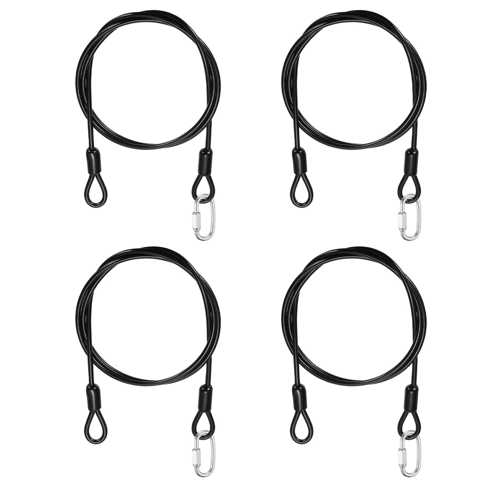 PATIKIL Security Cable Lock (4mm x 1m, 3.3ft, Black)(4 Set) Vinyl Coated 304 Stainless Steel Double Loop Flexible Wire Rope Safety Cable with Quick Links Locking Connectors