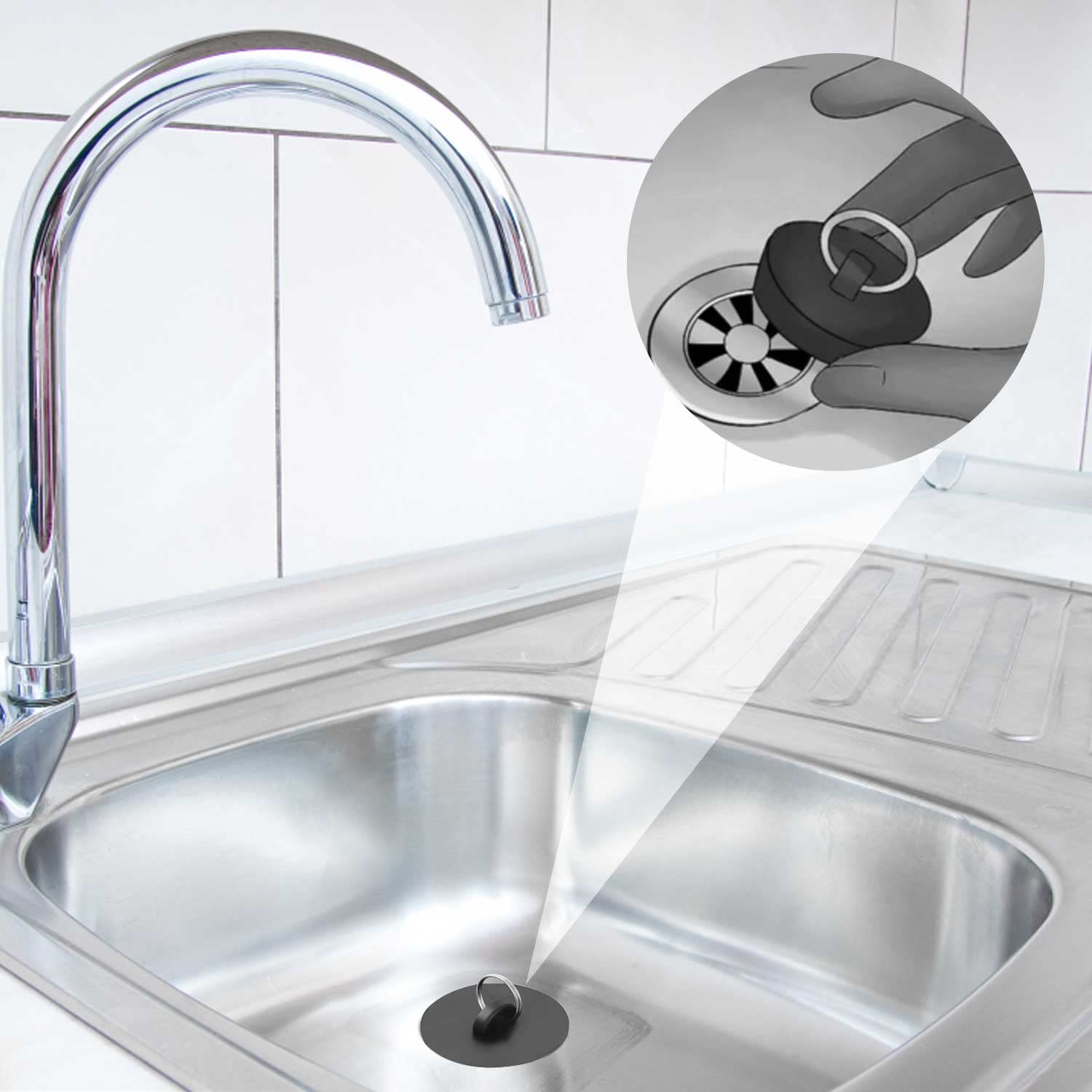 4er Set Gummi-Abflussstöpsel - Universelle Badewannen & Waschbecken Stopper - 4 Größen Mit Aufhänger