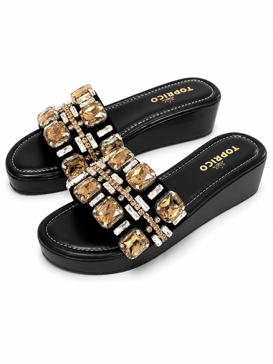 Women Black Embroider Wedge Platform Heels Sandals Cushion Party | 263-image-25