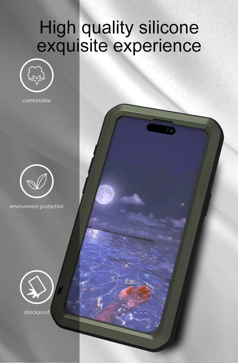 LOVE MEI for iPhone 15 Pro Max Case, Heavy Duty Rugged Full Body Protection Military Armor Bumper Aluminum Metal Dust/Shockproof Case with Tempered Glass (Black)