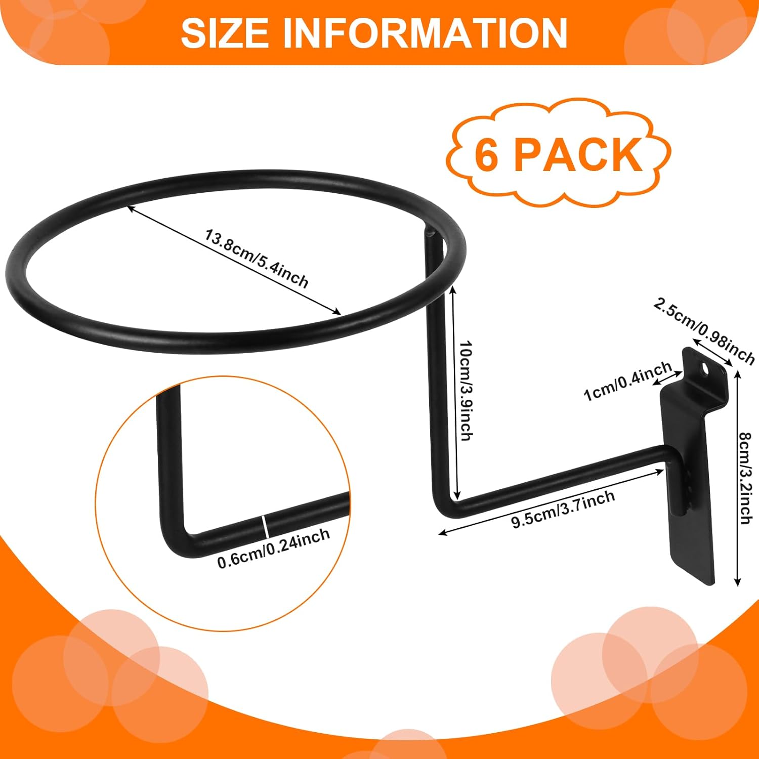 Polmart Slatwall Hat/Ball Displays, Black (Hat Displays, 6-Pack)