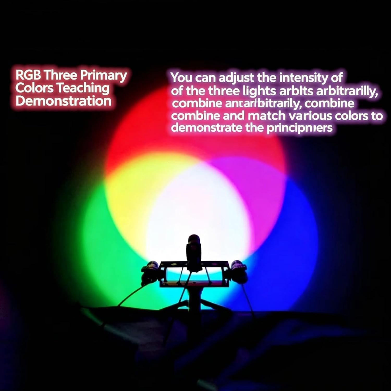 Podstawowa trójkolorowa lampa demonstracyjna, podstawowa trójkolorowa lampa pokazowa Rgb z regulowaną podstawą, podstawką i korpusem lampy, do szkół i laboratoriów.