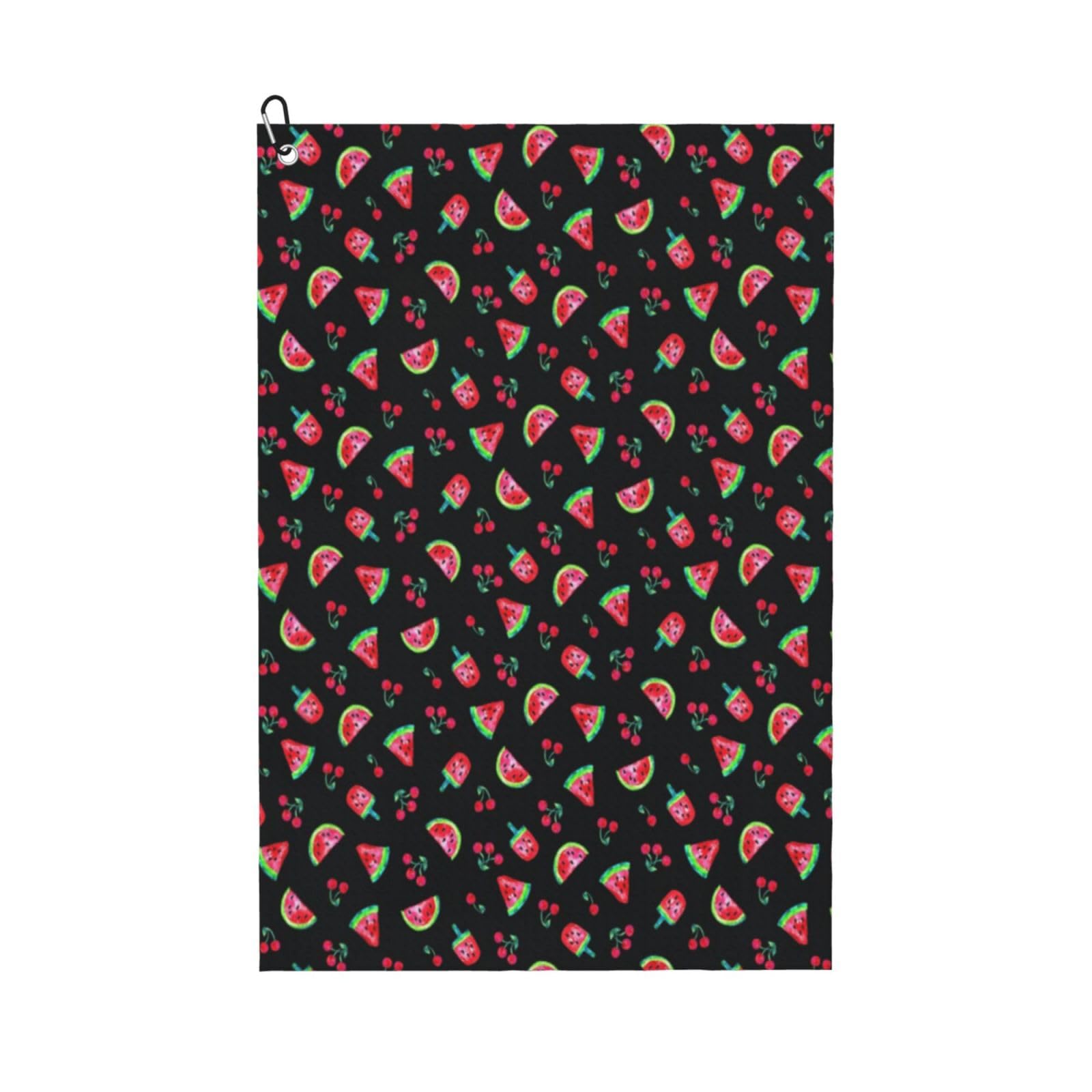 Hnnkloy Watermelons Cherries Black, 16x24 in Portable Waffle Golf Towels with Carabiner Clip for Golf Bag