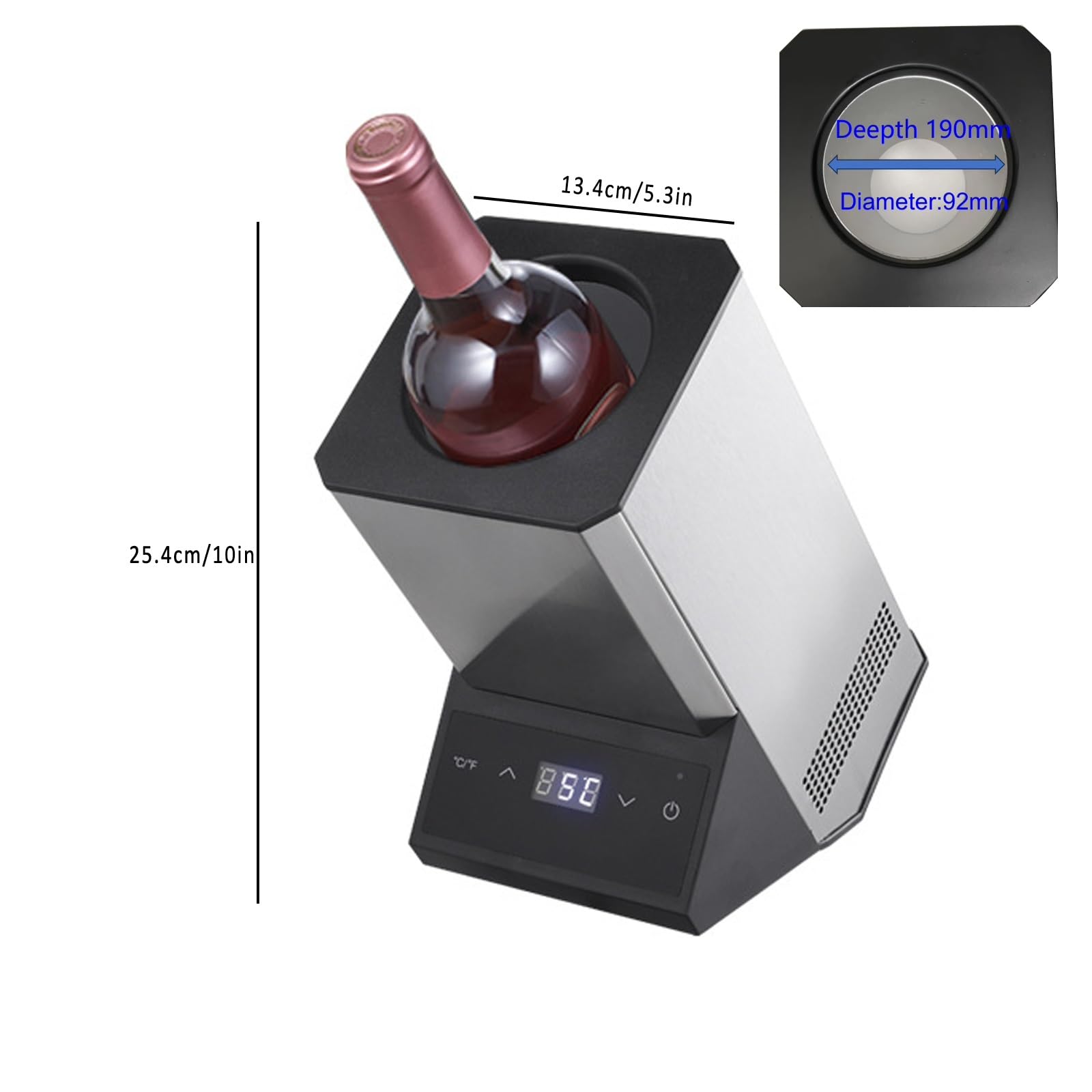 Enfriador de vino eléctrico, enfriador de vino de acero inoxidable para botellas de 750 ml, retención de frío durante 24 horas, se adapta a 3.6 pulgadas de diámetro, cubo de vino ideal para fiestas y