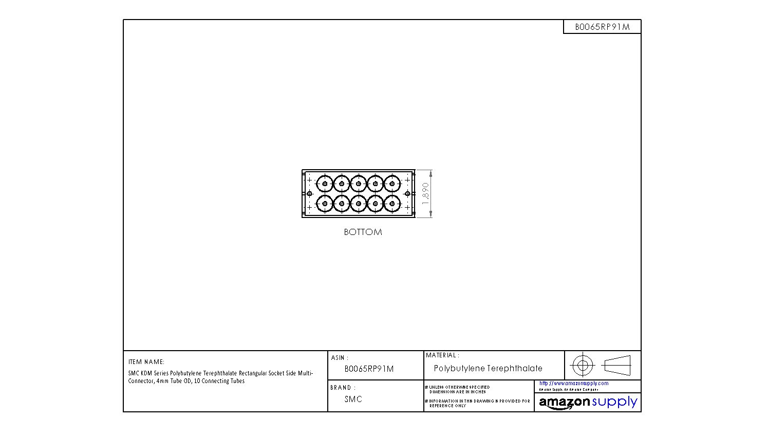 SMC KDM10S-04 Socket-Side-Only of PBT Multi-Connector for Tubing, 4 mm Tube OD, 10 Connecting Tubes