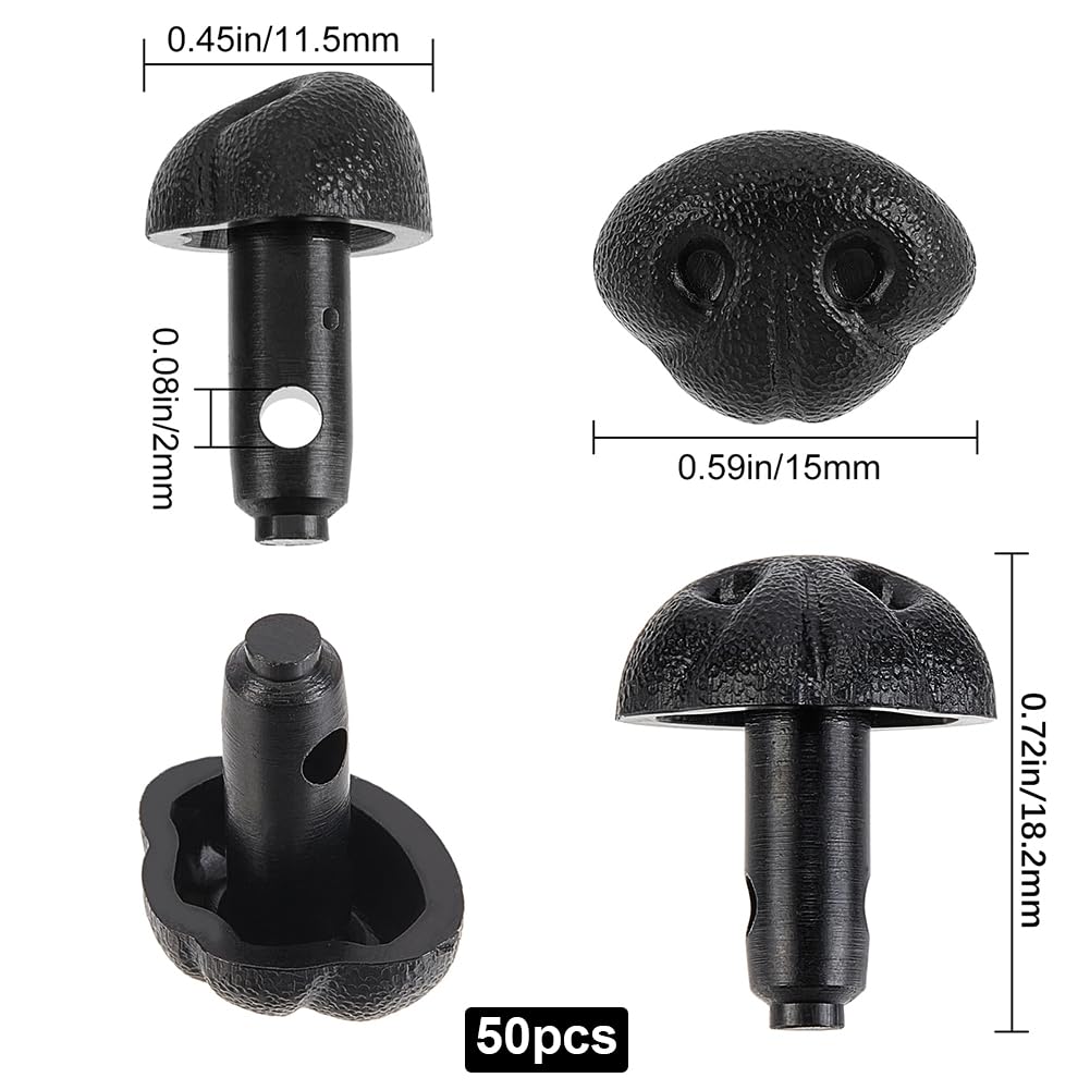 GORGECRAFT 50Pcs Plastic Dog Nose 15mm Black Safety Doll Noses Craft Screw Teddy Bear Animal Crochet Noses with Spacers Doll Making Supplies for Stuffed Plush Animals Puppet DIY Making Amigurumi - Image 2