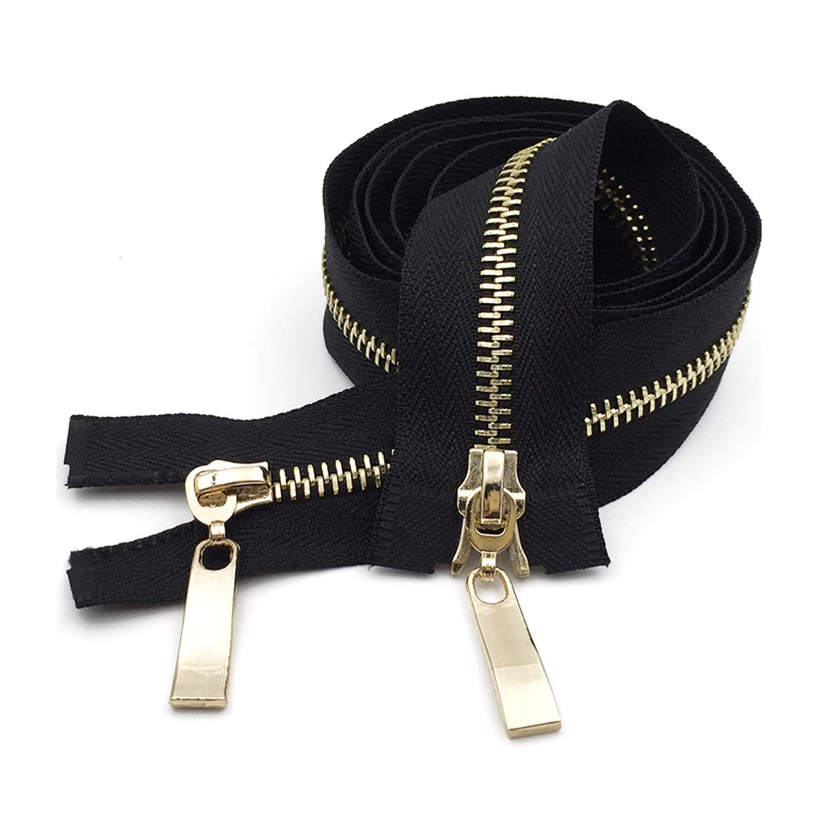 DSESS Zipper Tape#5 Metallic Nylon Coil Zippers Nylon Coil Zippers Bulk Jacket Zippers for DIY Sewing Craft Tailor Bag Garment，1Pcs(Black Gold,80cm)