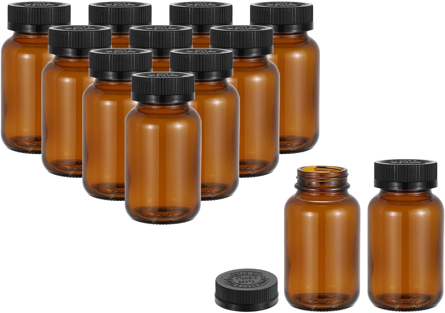 PATIKIL 8.5oz/250ml Glass Packer Bottles, 12Pcs Round Wide Mouth Bottle Packer Bottles with Black Ribbed Lid for Reagent Liquids, Essential Oils, Perfume, Amber