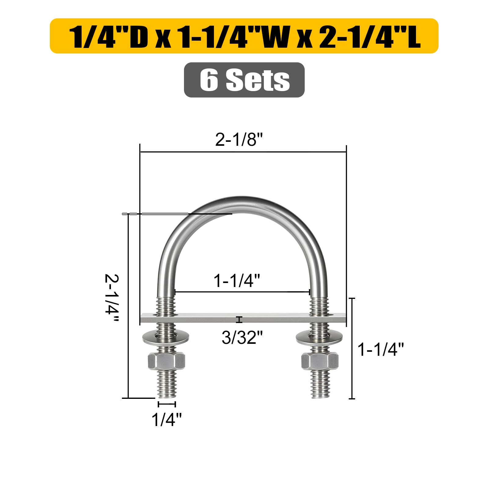 Stainless Steel U-Bolts - 6 Sets for Trailers & More -2 Stainless Steel U-Bolts - 6 Sets for Trailers & More -2