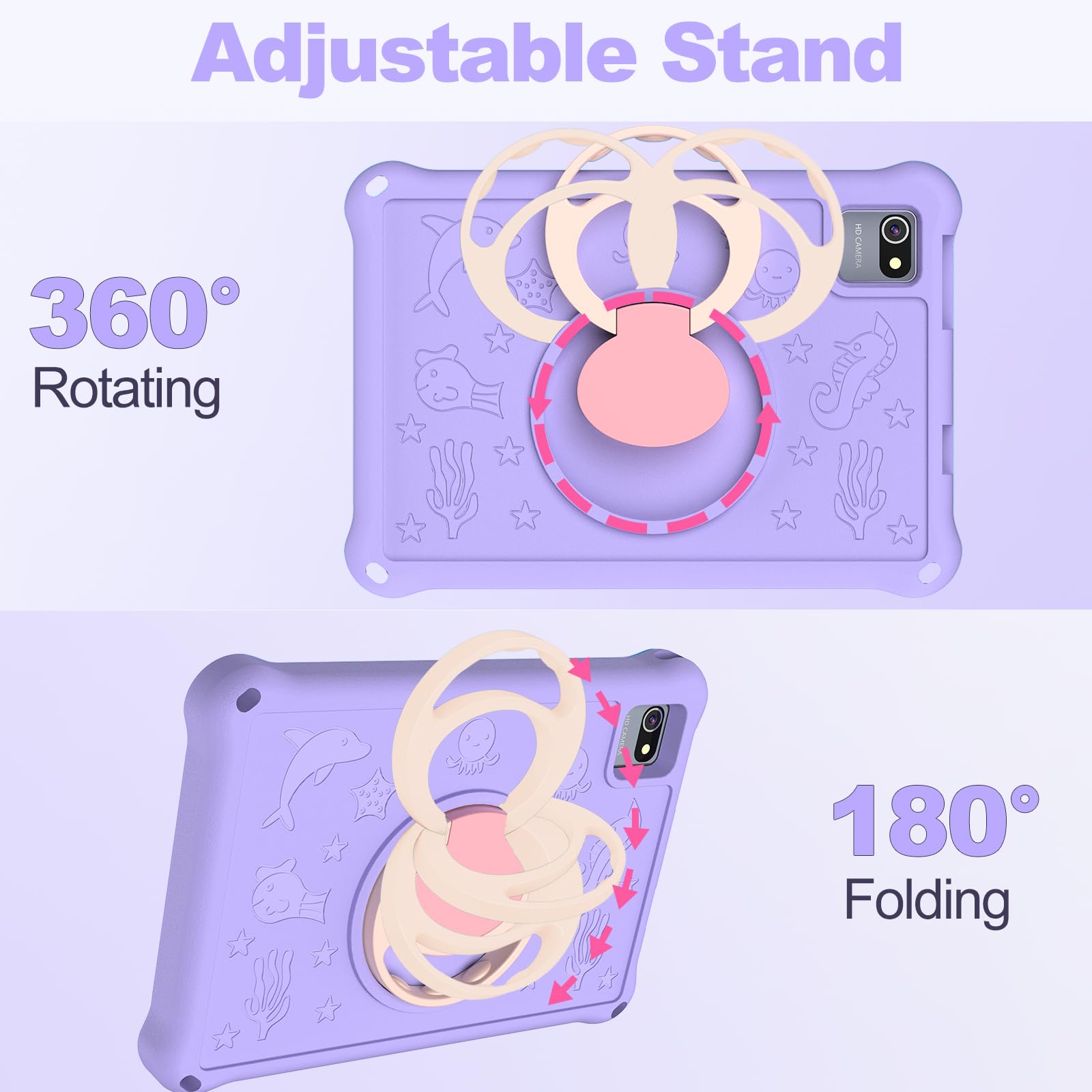 Tablet Bambini 10.1 Pollici, Android 13 Educativo per Bambini 8GB RAM 128GB Rom,Controllo Parentale,6000mAh,WiFi FHD 1280x800 per Tablet PC 3 a 6 Anni con Custodia,Viola