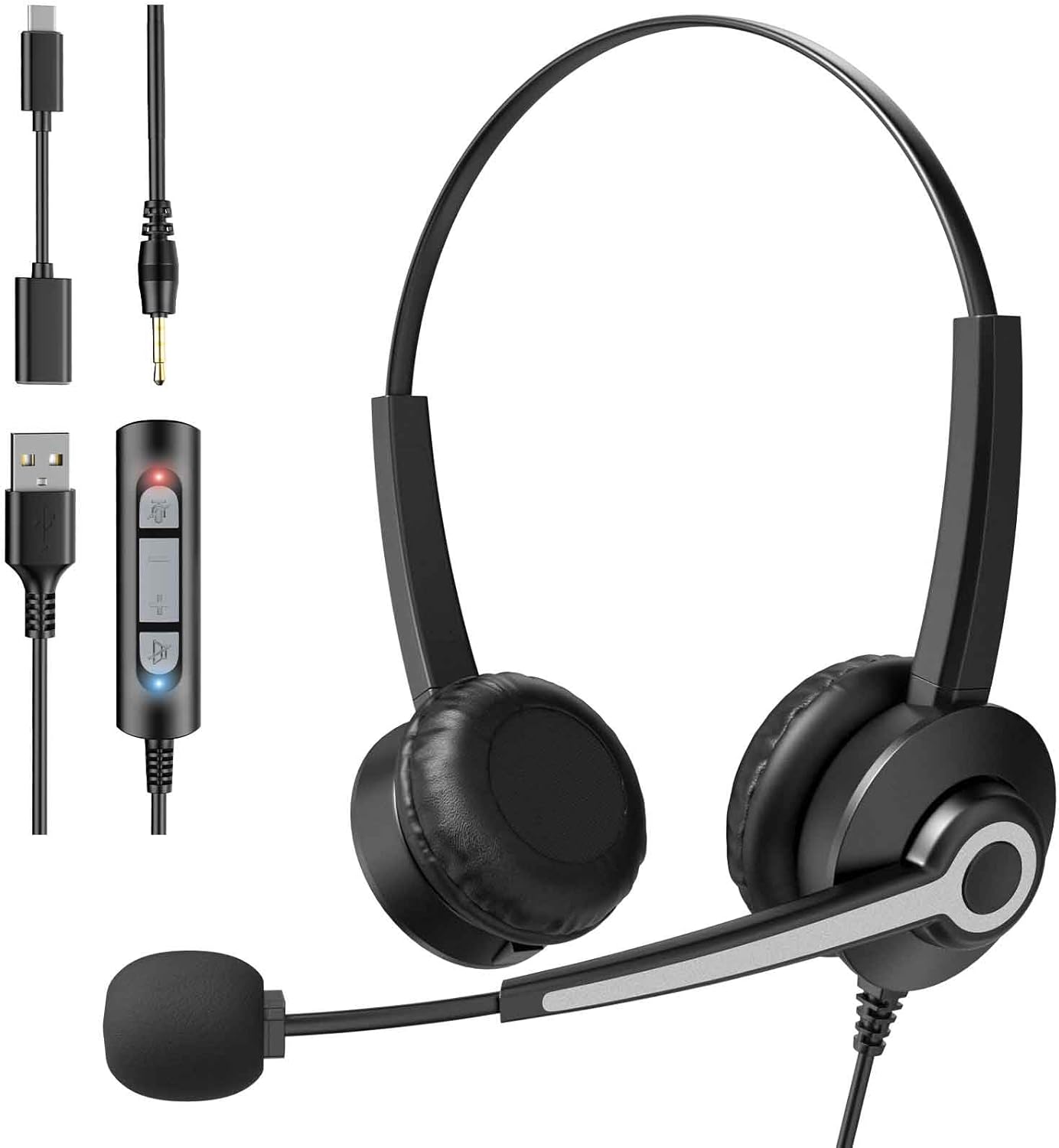 USB Headset with Microphone for Laptop/PC, Lightweight Design On-Ear Computer Headphones with Noise Cancelling Mic,in-Line Volume Control for Work, Office, Teams, Zoom, Skype, Online Class
