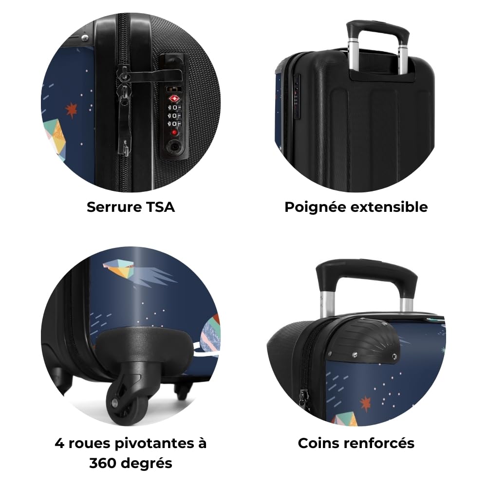NoBoringSuitcases.com Valise Enfant Cabine à roulettes, Bagages, Valisette 55x35x25cm (Planètes Pastel - Bleu)