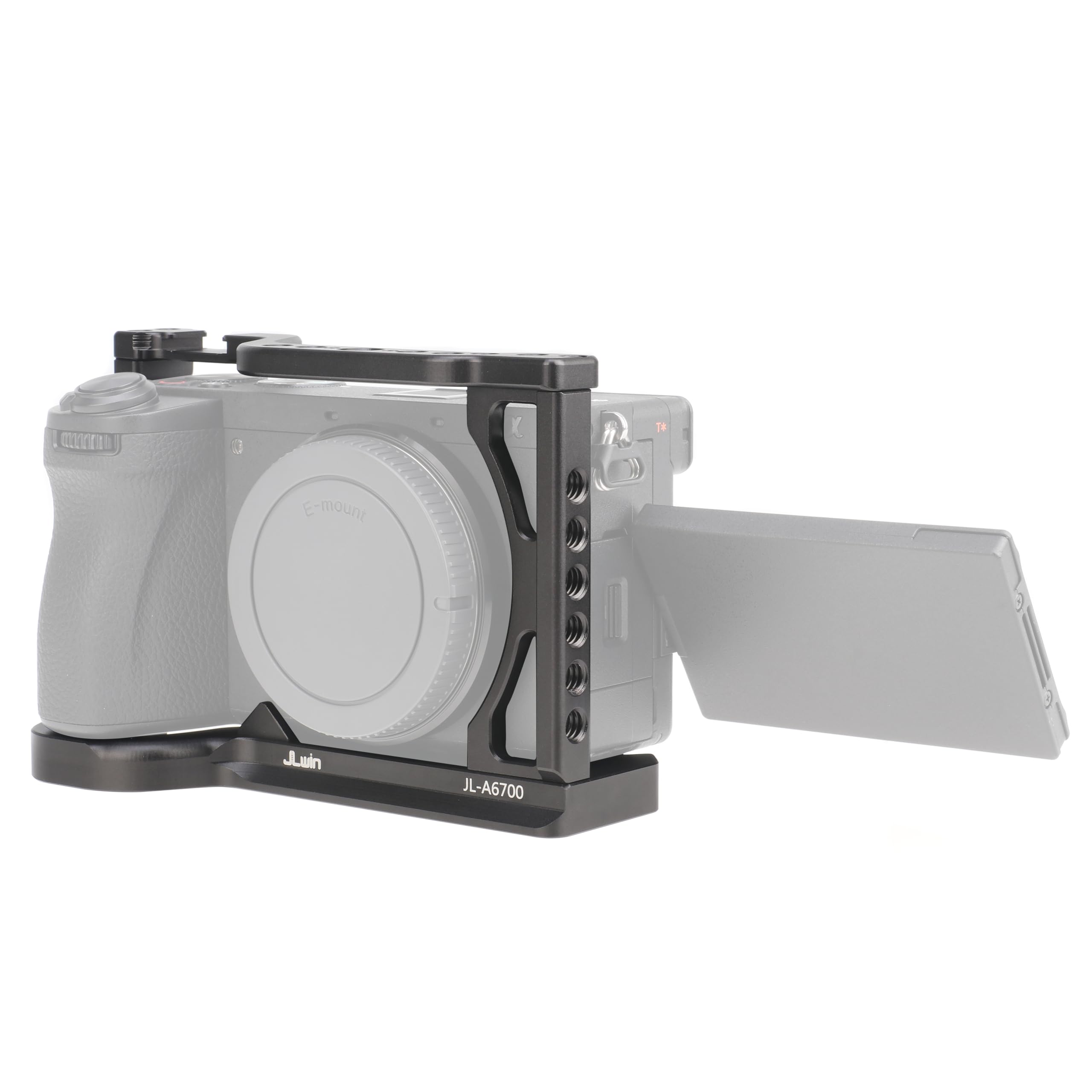 Hersmay A6700 Camera Cage Support, Video Stabilizer Kamera Jaula con Top Handle für Sony A6700 Kamera Zubehör DSLR Rig mit Cold Shoe, Handle Locating Holes, Multiple 1/4" 3/8" Screw Holes