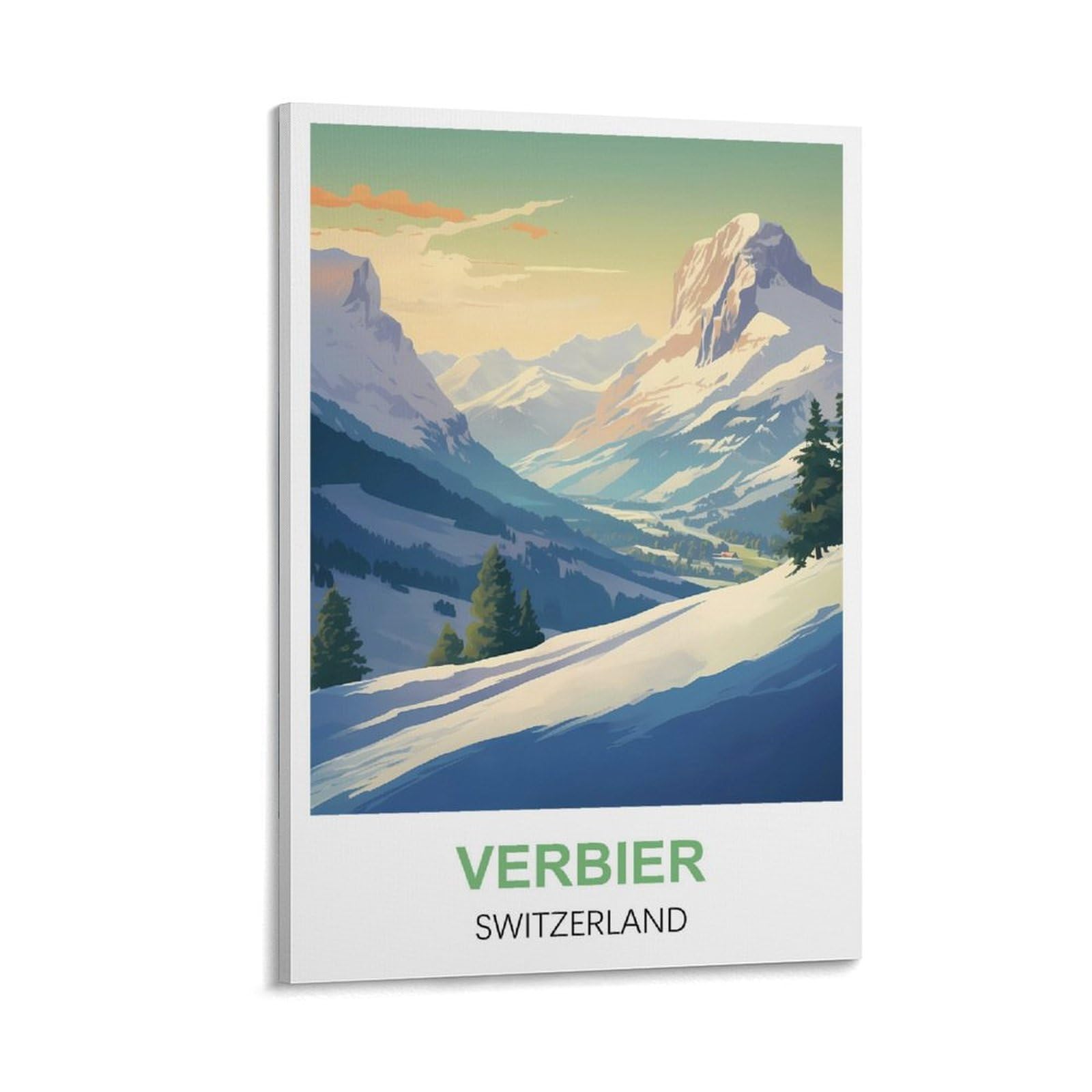 Cyyhgee Frame-Style Verbier Switzerland Vintage Travel Poster 16X24inch(40X60cm) Canvas Poster Wall Art Living Room Home Decor