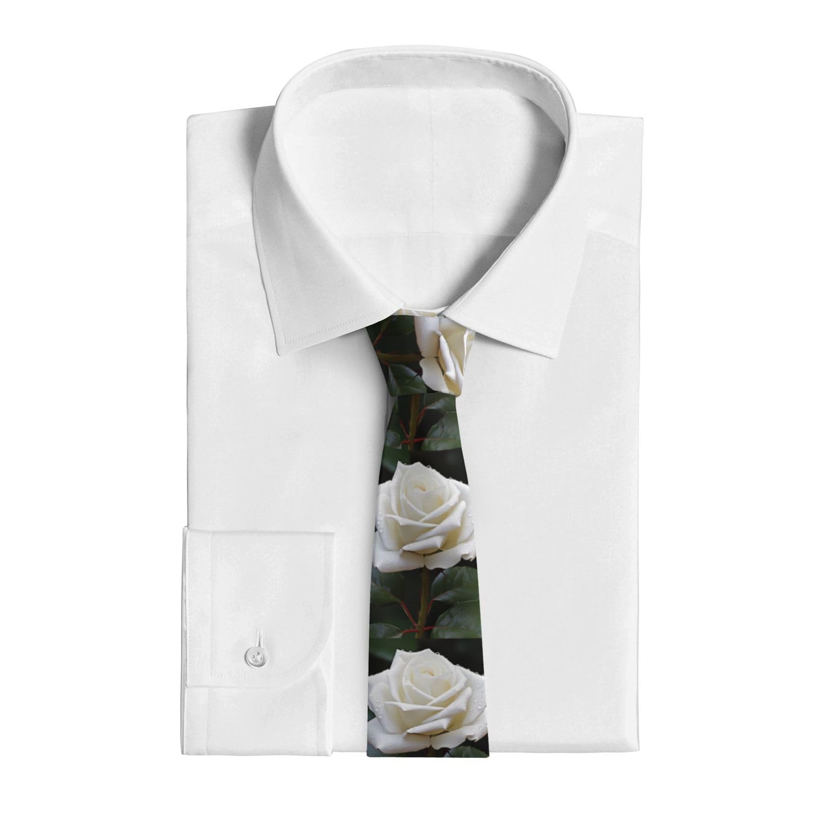 VducK Neckties for Men Business Casual Necktie Men White Rose Ties for Weddings Dances Neck Tie for Men
