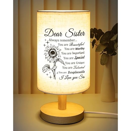Calibron Sisters Gifts from Sister Fabric Lamp, Sister Christmas Gifts from Sister, Gifts for Sister Table Lamp with Wooden Stand Anniversary Wedding Birthday Christmas Gifts for Sisters