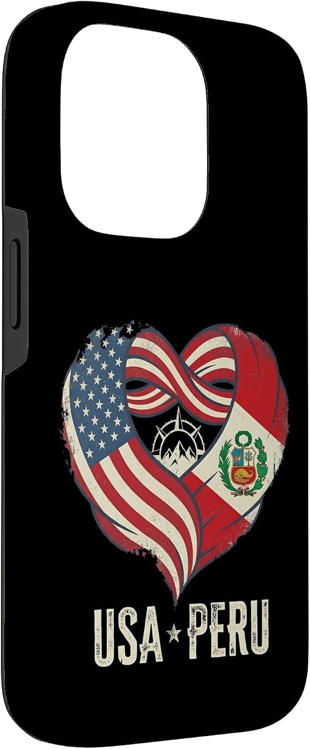 USA Peru Vintage Distressed Heart Intertwined Flags Case for iPhone 14 Pro image 3