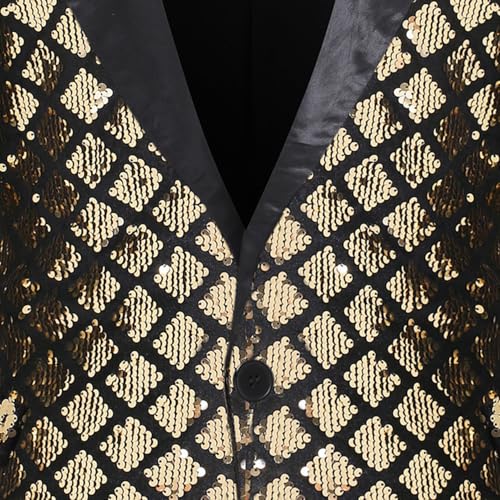 Men's Gold Sequin Tuxedo Jacket Slim Fit Shawl Lapel Blazer One Button Suit Jackets for Party Prom Wedding Dinner4