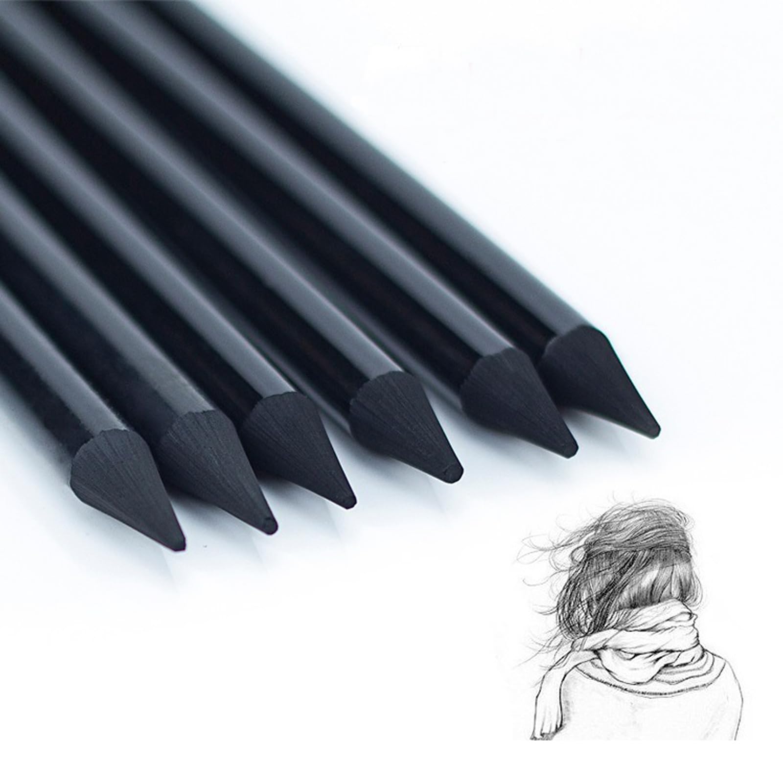 Set di 6 matite in grafite nera senza legno, assortite, HB 2B, 4B, 6B, 8B, EE, nere morbide, per schizzi, set da disegno, matite nere per principianti e artisti