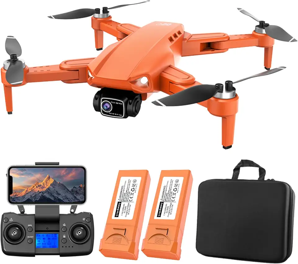 Drone GPS com Duas Câmeras 4K, Dron Profissional com EIS e Motores Brushless, Acompanha 2 Baterias, Tornando-o um Drone Profissional Ideal para Adultos Novato, Laranja