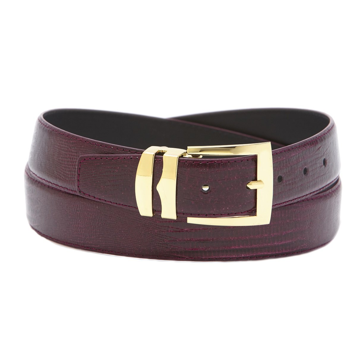 Concitor Men's Bonded Leather Belt BURGUNDY Color LIZARD Skin Pattern Gold-Tone Buckle 46