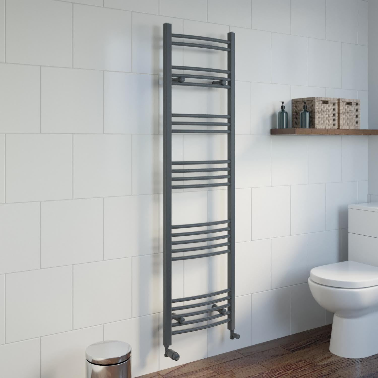Duratherm Anthracite Duratherm® 1600 X 450Mm Curved Heated Towel Rail Radiator Modern Central Heating Bathroom Warmer Wall Mounted Ladder Rad,