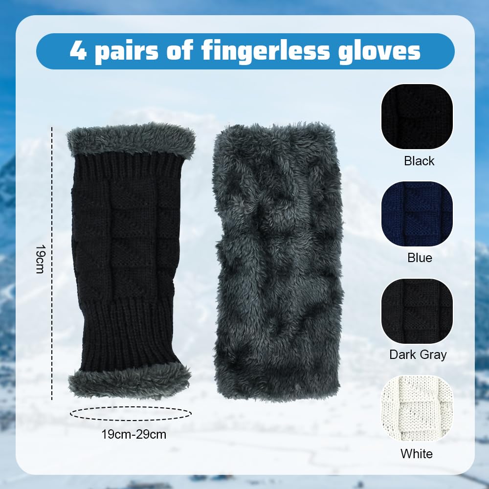 3 Paires De Mitaines Femme Demi-Doigts En Tricot - Chaudes D'Hiver, Courtes, Élastiques - Noir, Camel, Gris Foncé