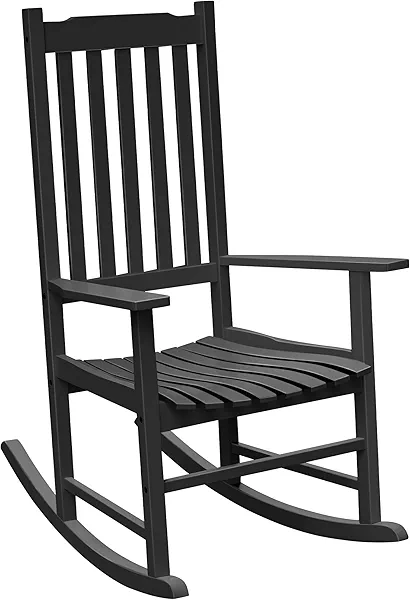 Flamaker Outdoor Rocking Chair Oversized Wooden Patio Chairs with Widened Armrest High Back Porch Rocker for Lawn, Garden, Backyard, Fire Pit (Black)