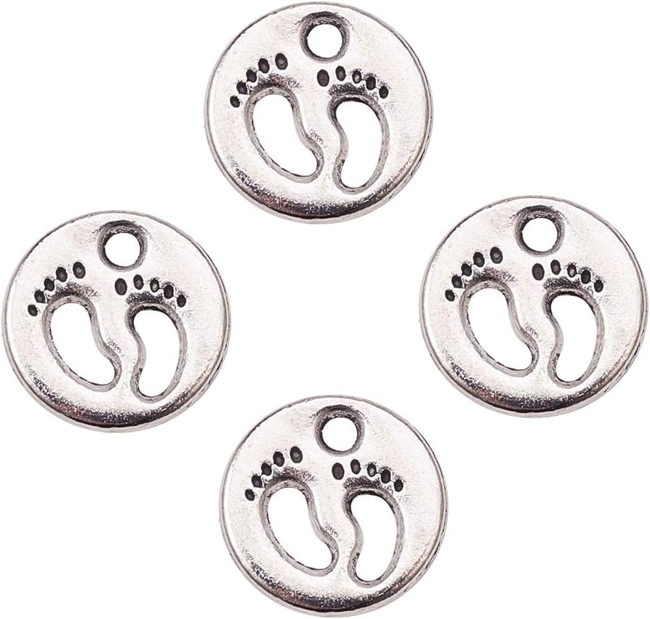 PH PandaHall 80pcs Antique Silver Tibetan Alloy Foot Footprint Charms Pendant Beads Charms for DIY Bracelet Necklace Jewelry Making