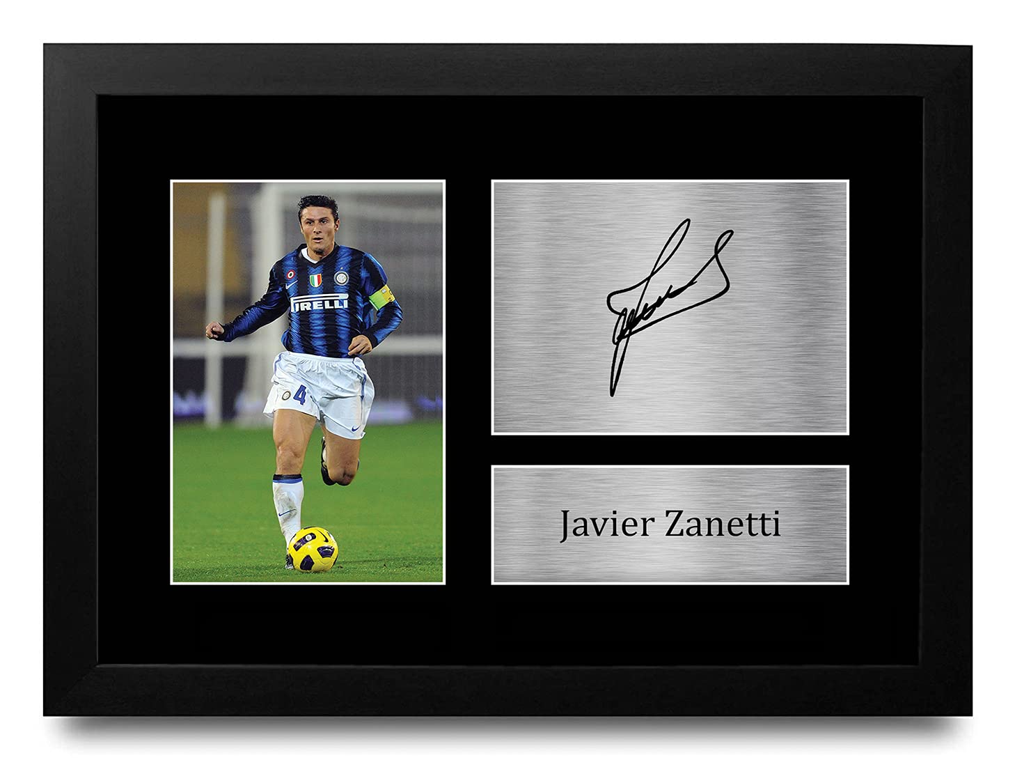 HWC Trading - Foto autografata di Javier Zanetti dell’Inter, per fan e tifosi, formato A4, con cornice
