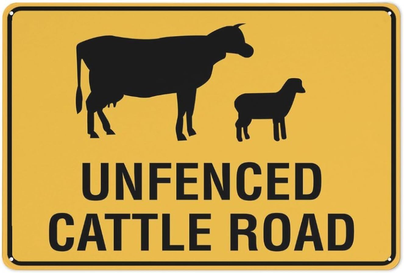 Unfenced Cattle Road Rust-Free Aluminum Warning Sign - Weather Resistant, Waterproof, Easy to Mount for Rural Road, Farm, Ranch, Indoor/Outdoor 12x8 inch