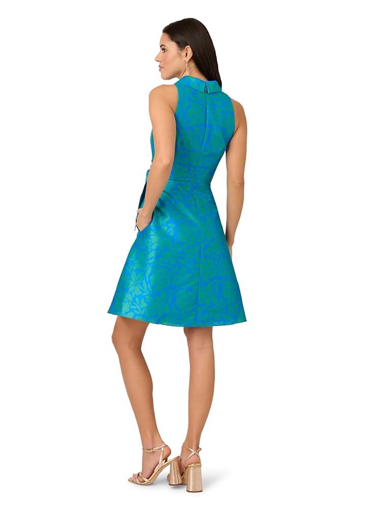 Adrianna Papell Women's Tie Front Printed Short Dress, Blue Adrianna Papell Women's Tie Front Printed Short Dress, Blue