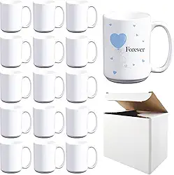 Pacote com 15 canecas de sublimação de 425 g com caixas de alça redonda tazas para xícaras de café de 425 g para caneca de sublimação em branco produtos a granel