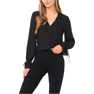 Рубашка CeCe V-Neck Button Front Long Sleeve Top rich black