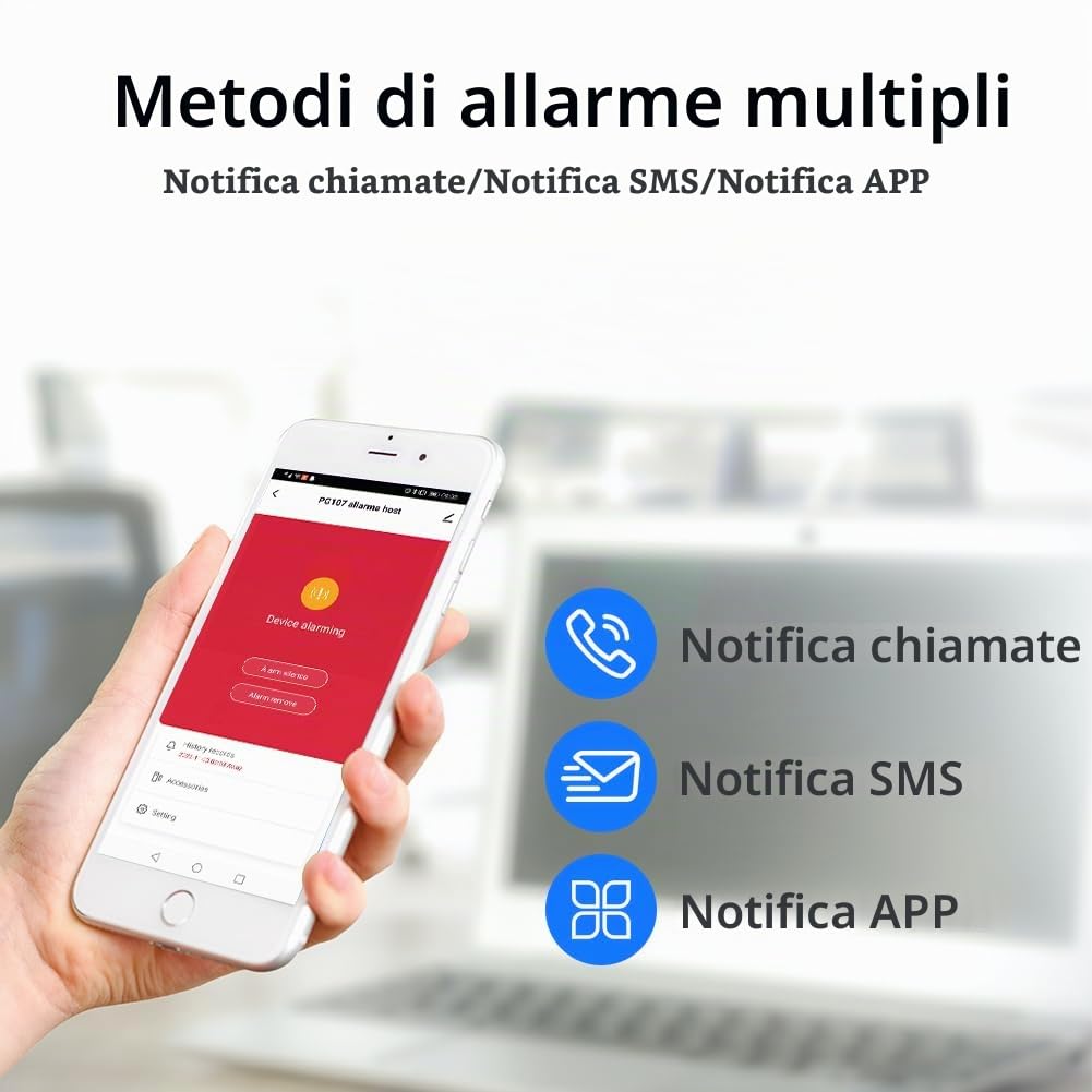 XNY Allarme Casa Wifi, Antifurto Casa wireless, Kit Allarme Casa Senza Fili 4G con APP Alert, Rilevatore di Movimento, Sensore Finestra Porta, Telecomando, Sirena (PG-108-4G-F)