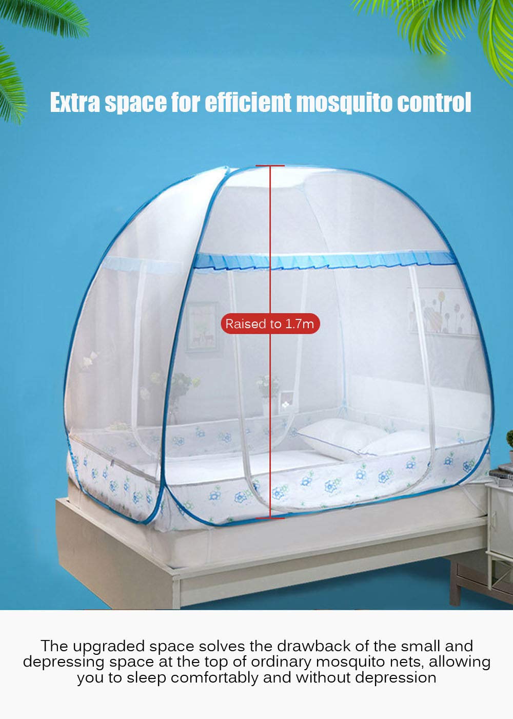 Zanzariera, Baldacchino per Letto Pop Up Pieghevole Facile da Installare con Fondo Anti Punture di Zanzara per Letto Campeggio Viaggi Casa All'aperto,2,1.2 * 2m