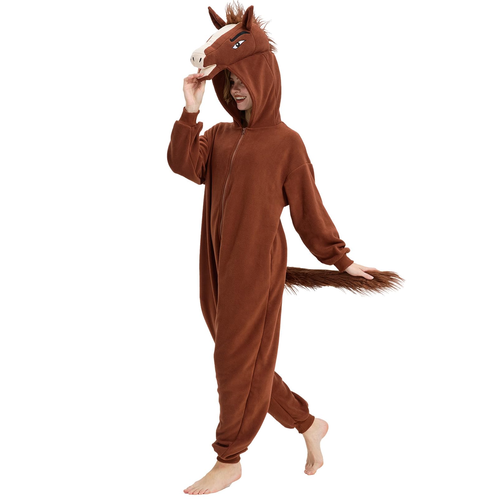AMAMHAHAVA Horse Onesie Pajamas for Adults Horse Costume One-Piece Animal Halloween Cosplay Costumes Homewear