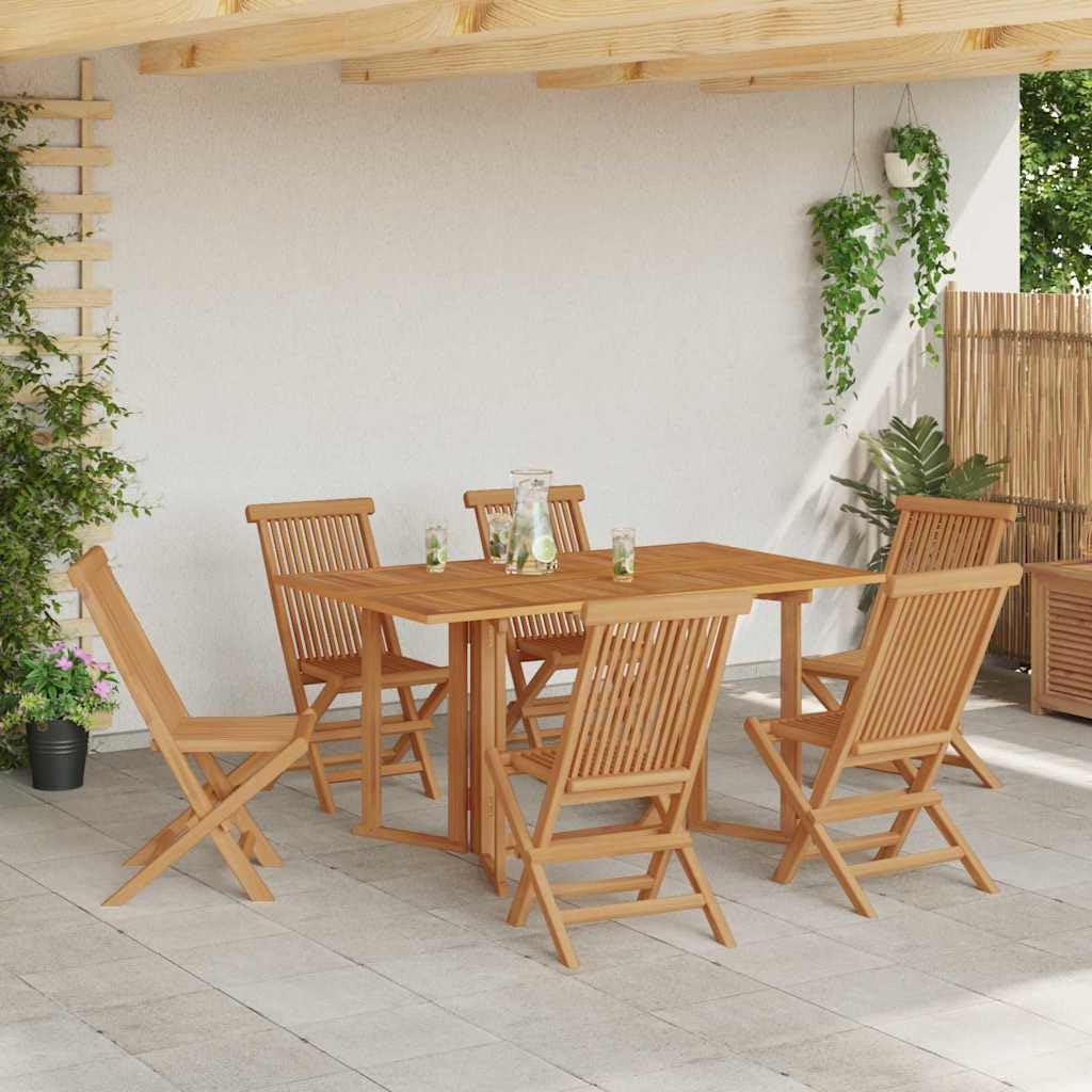 Generico Set da Pranzo per Giardino 7 PCS Marrone Legno di Teak Solido,Mobili,Mobili da Giardino,Mobili e sedie da Giardino,Sedie da Giardino,Marrone,66.1 kg,3155338