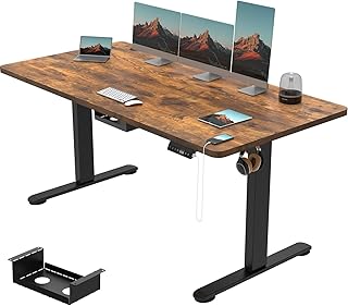 Devoko Höhenverstellbarer Schreibtisch 160x80 cm, 3 Memory-Handsteuerung mit USB-A, Elektrischer Schreibtisch Höhenverstellbar mit 18 MM Tischplatte, Sitz-Stehpult für Büro Homeoffice, Vintage-Braun