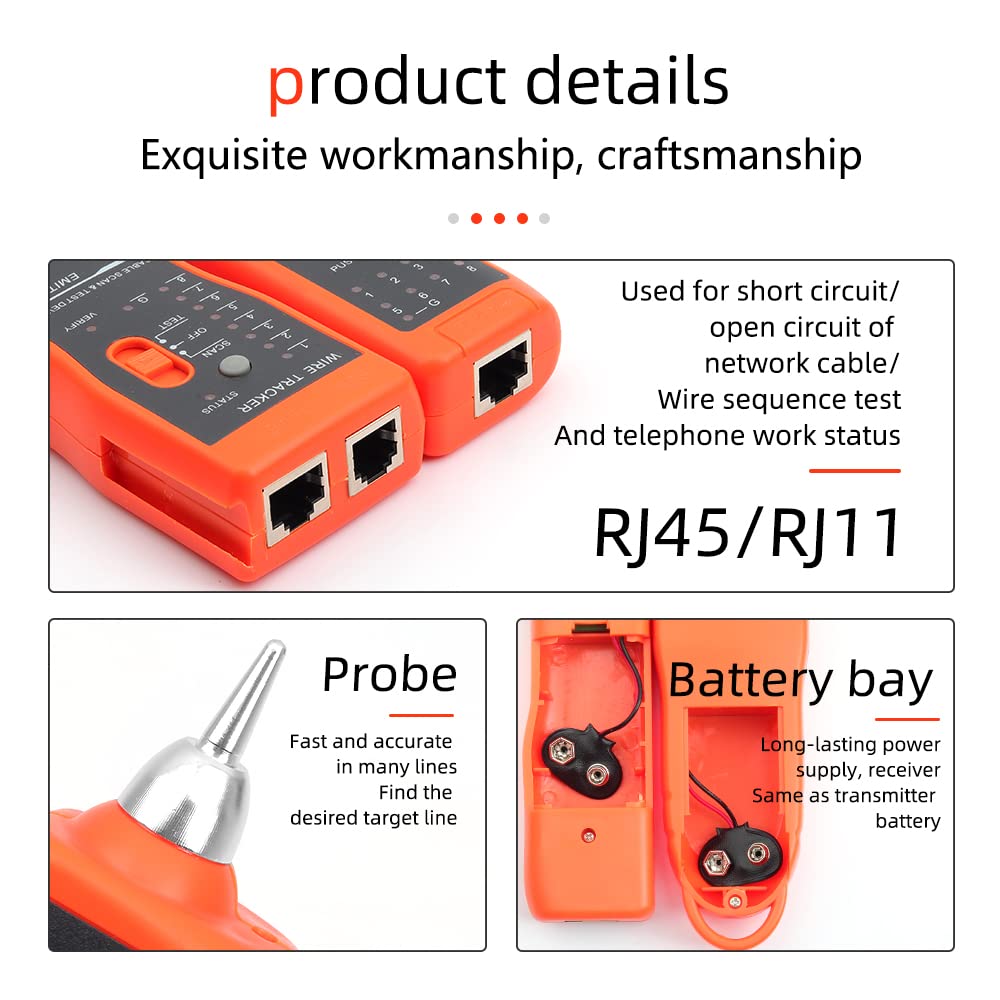 Tracker kabli Ethernet LAN, wielofunkcyjny tester kabli do CAT5 CAT6 RJ45 RJ11 z klejeniem do konserwacji sieci, połączenie linii telefonicznej, słuchawki do klejenia kabli
