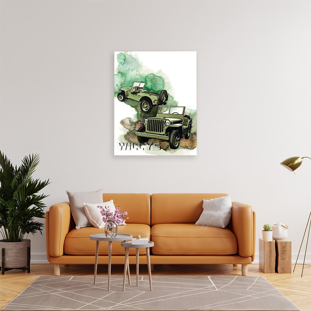 VERRE ART Printed Framed Canvas Painting for Home Decor Office Wall Studio Wall Living Room Decoration (22x34inch Wrapped) - Willys Jeep MB