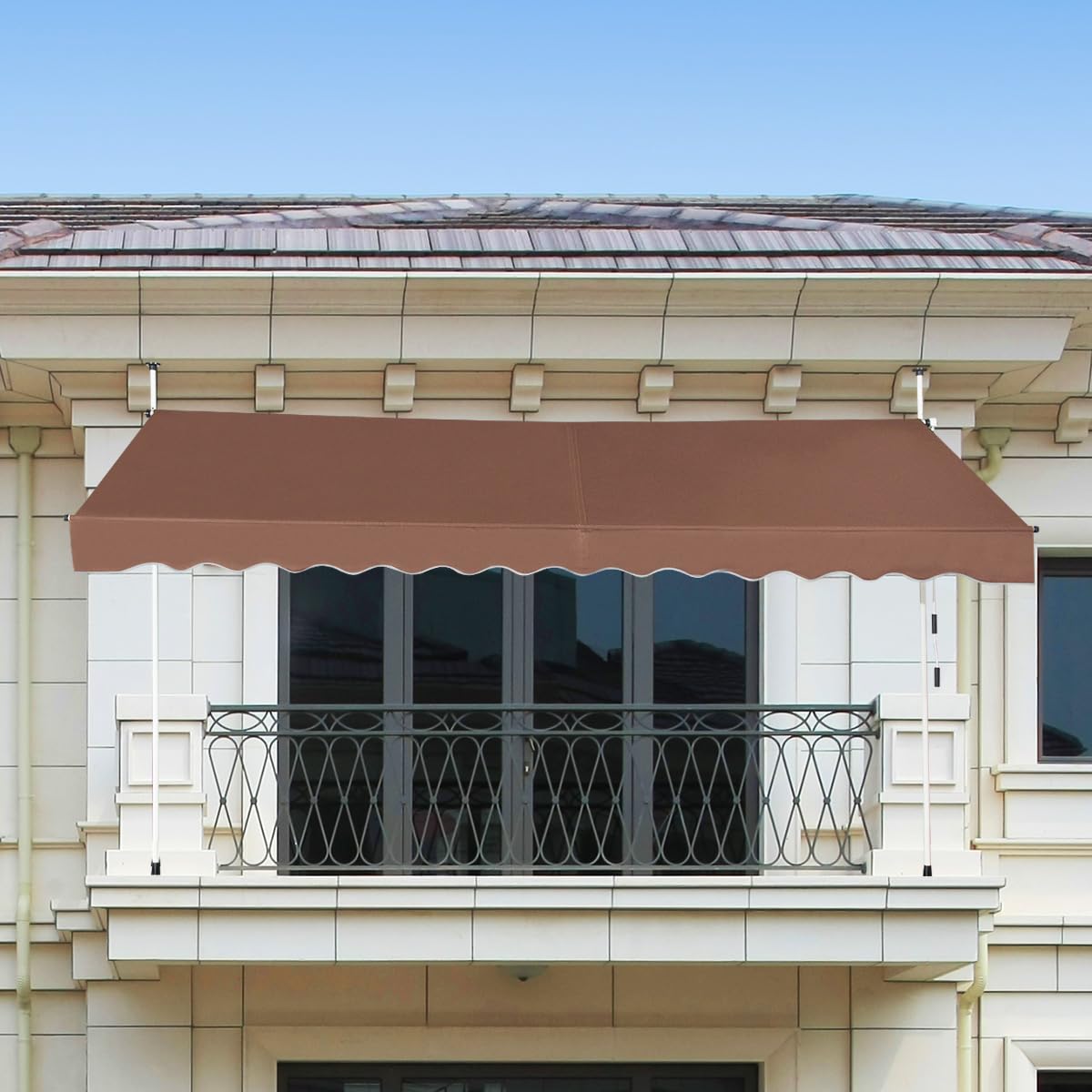 HOMASIS Tende da Sole per Esterno Estensibili, Protezione Solare Regolabile in Altezza, Tenda da Balcone senza Foratura, Tendalino Parasole con Manovella (Marrone, 3 M)
