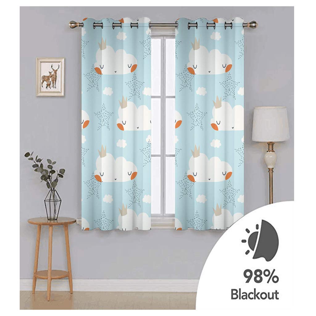 Rideaux Occultants Thermique 3D Imprimé Nuage Cartoon Motif Rideau Salon À Oeillets Chambre Enfant Garçon Lot De 2 Rideau 200x160Cm Décoration De Fenêtre Draperies Intérieurs