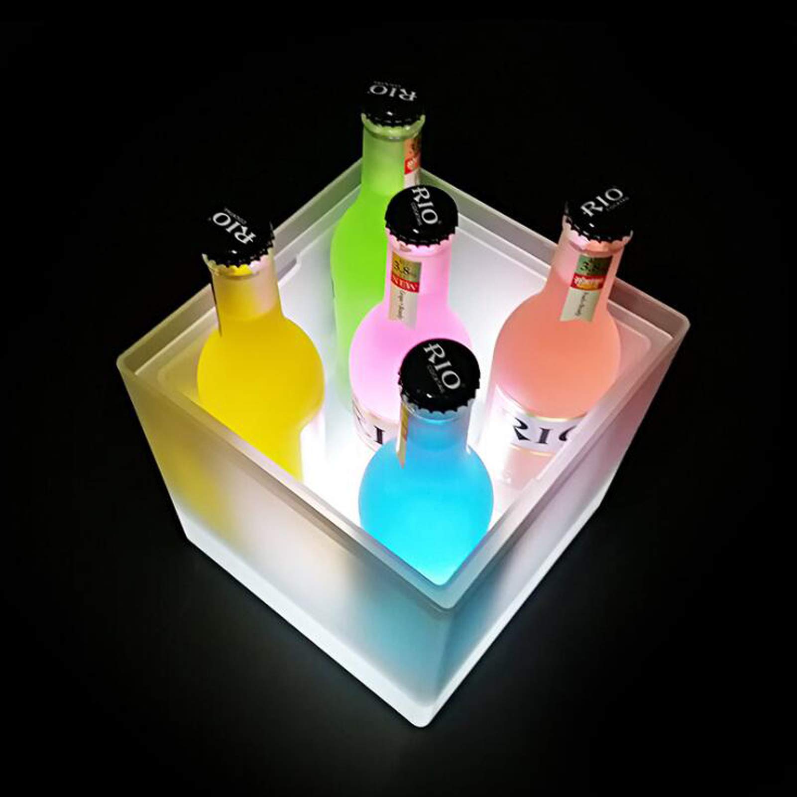 Uziuqeif Secchiello Per Ghiaccio LED Con Cambio Colore, 3,5L, 19x19x18,5 Cm, A Batteria, Per Vino E Champagne - 3
