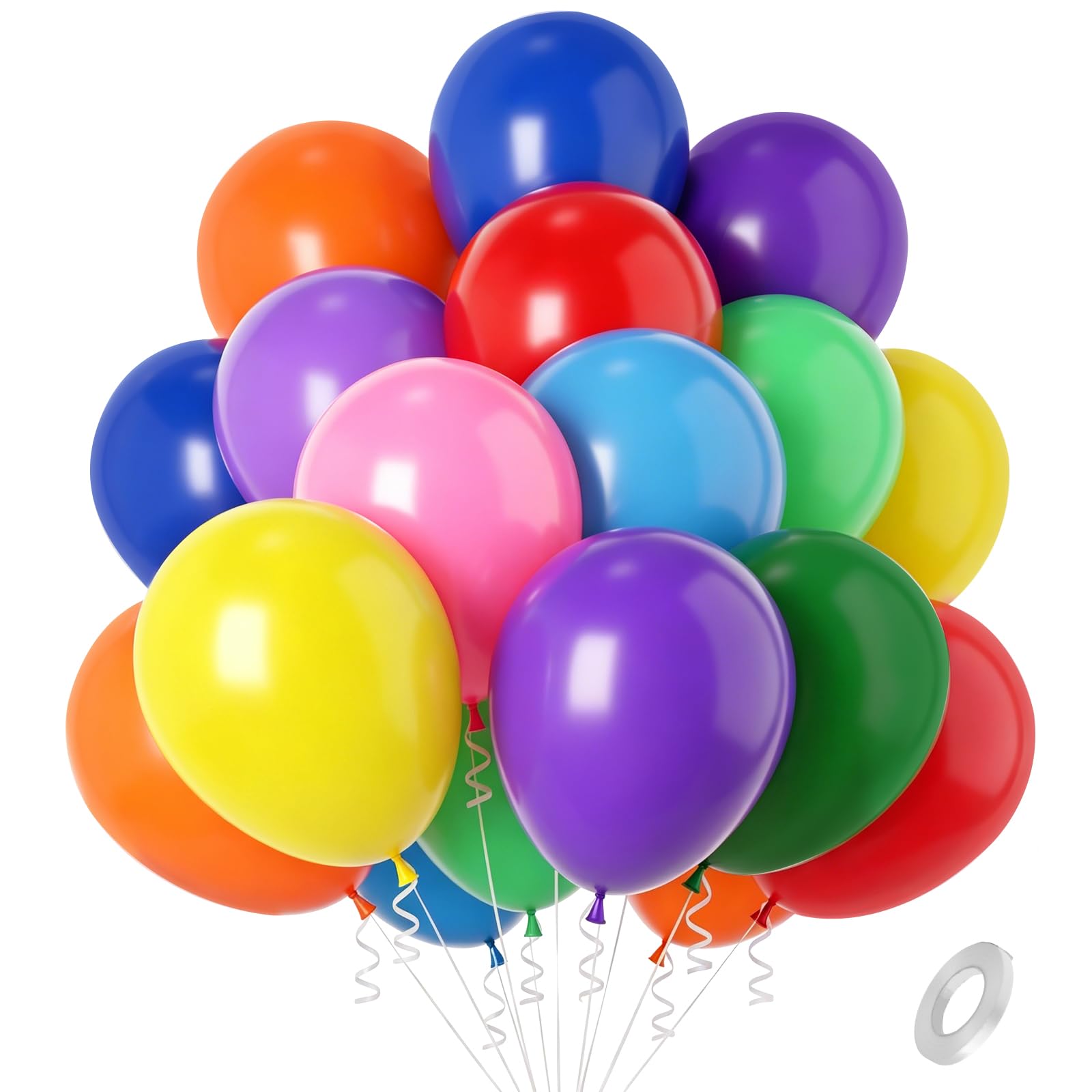 Rainbow Balloons 100 Pack - 12inch Multicoloured Balloon in 10 Bright Colors, Assorted Rainbow Balloon Colourful Birthday Balloons for Wedding Graduation Baby Shower Birthday Party Decorations