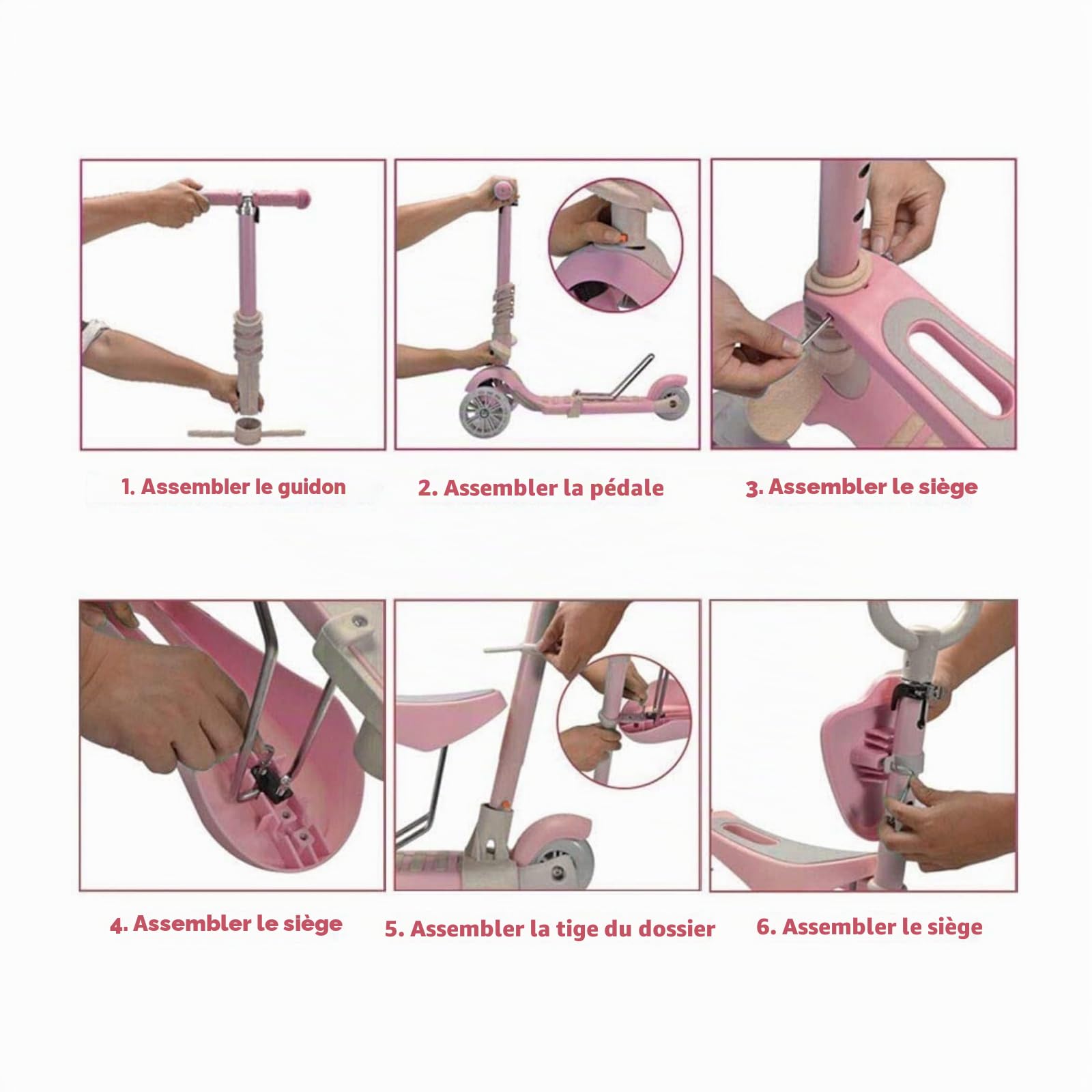 Trottinette pour Enfants 5 en 1 avec siège Amovible, 3 PU Roues Lumineuses, Guidon Réglable en Hauteur, Facile à Diriger, Dossier Confortable, Patinette Antidérapante pour Filles/Garçons de 1 a 6 Ans